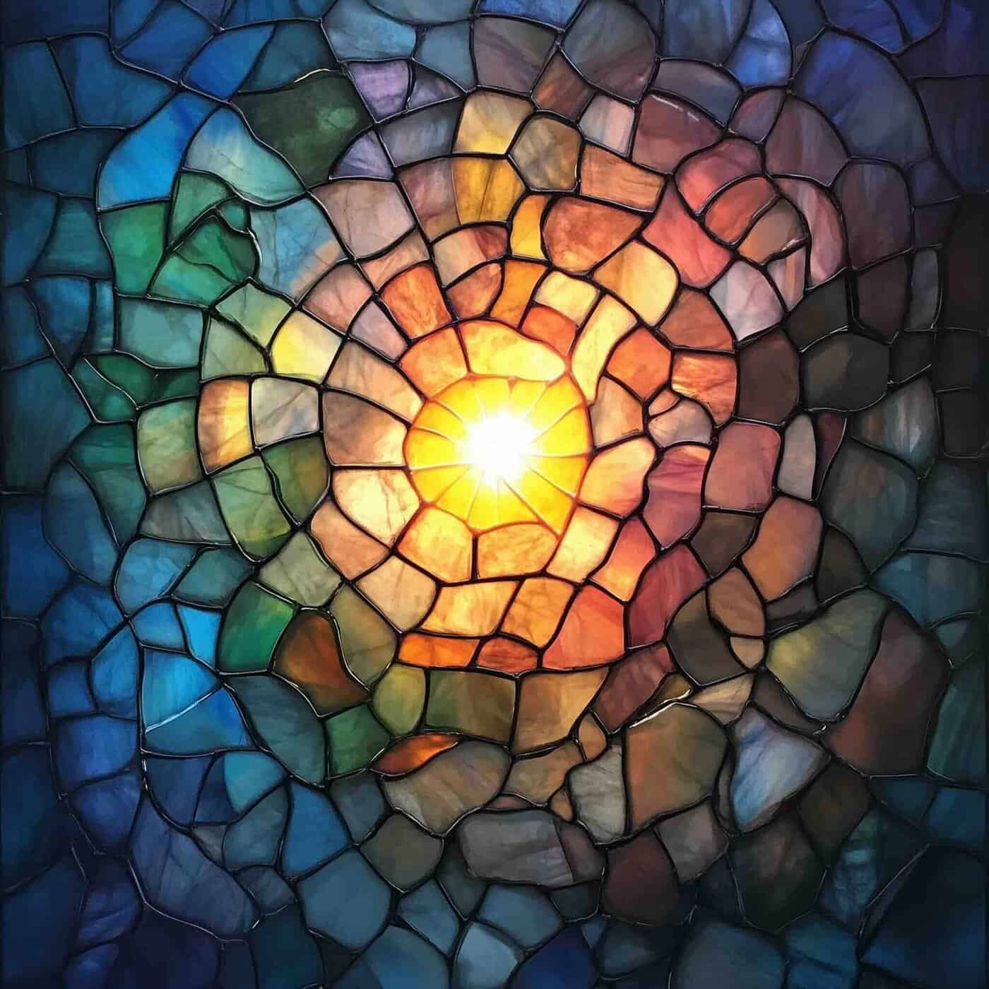 tree with sun on stained glass
