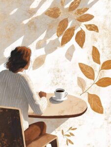 Time Boundary Self-Care After Work | Catalyst Center A person sitting peacefully alone with a cup of coffee, symbolizing a healthy time boundary after work.