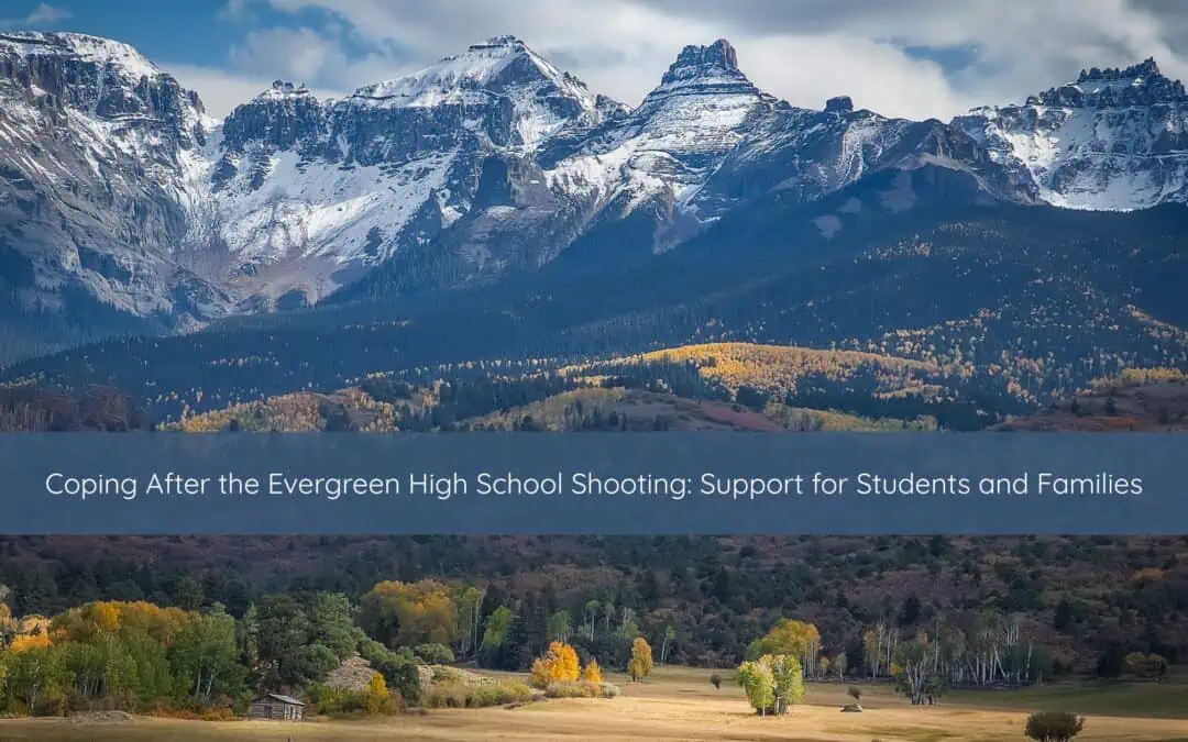 A photo of the mountains of Colorado representing the Evergreen Colorado community recently affected by a school shooting.