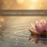A pink lotus flower floating on still water with gentle ripples, bathed in warm golden morning light with a soft bokeh background