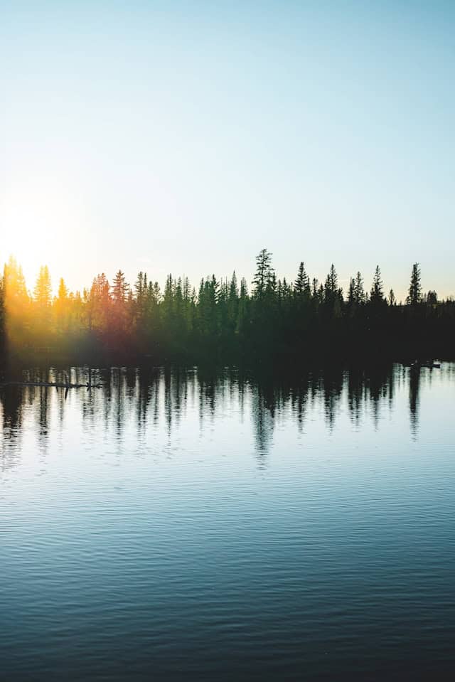 Soft morning light over a still lake surface, a sense of rest and ease