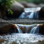 Clear stream flowing over smooth river stones, evoking the balance between structure and flow