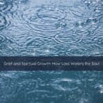 Raindrops rippling across a calm pond surface, symbolizing grief softening the soul