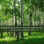 Sunlit aspen forest path in Colorado, evoking calm, grounding, and whole-person mental health care