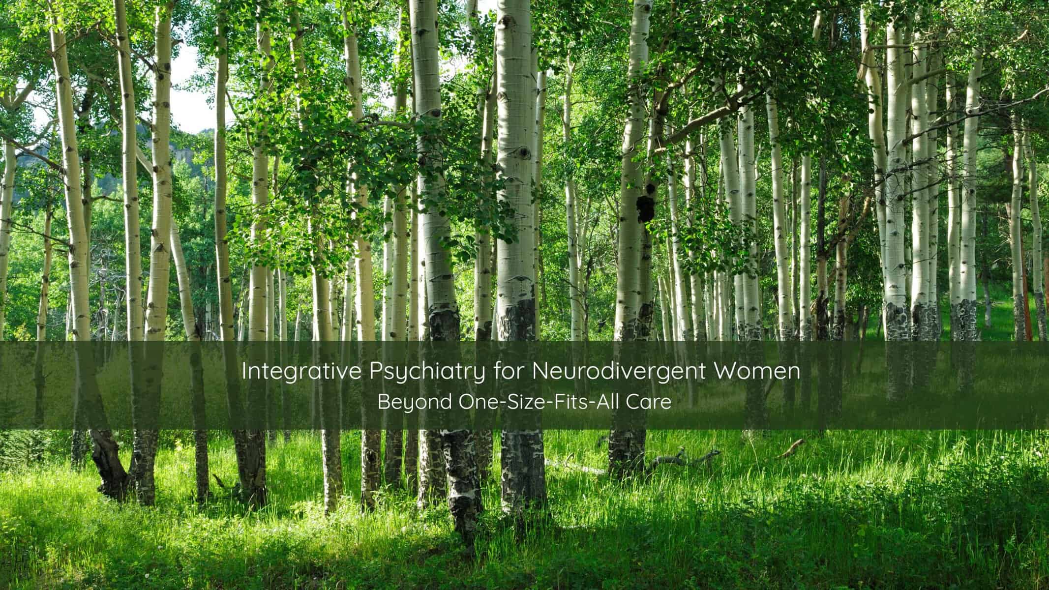 Sunlit aspen forest path in Colorado, evoking calm, grounding, and whole-person mental health care
