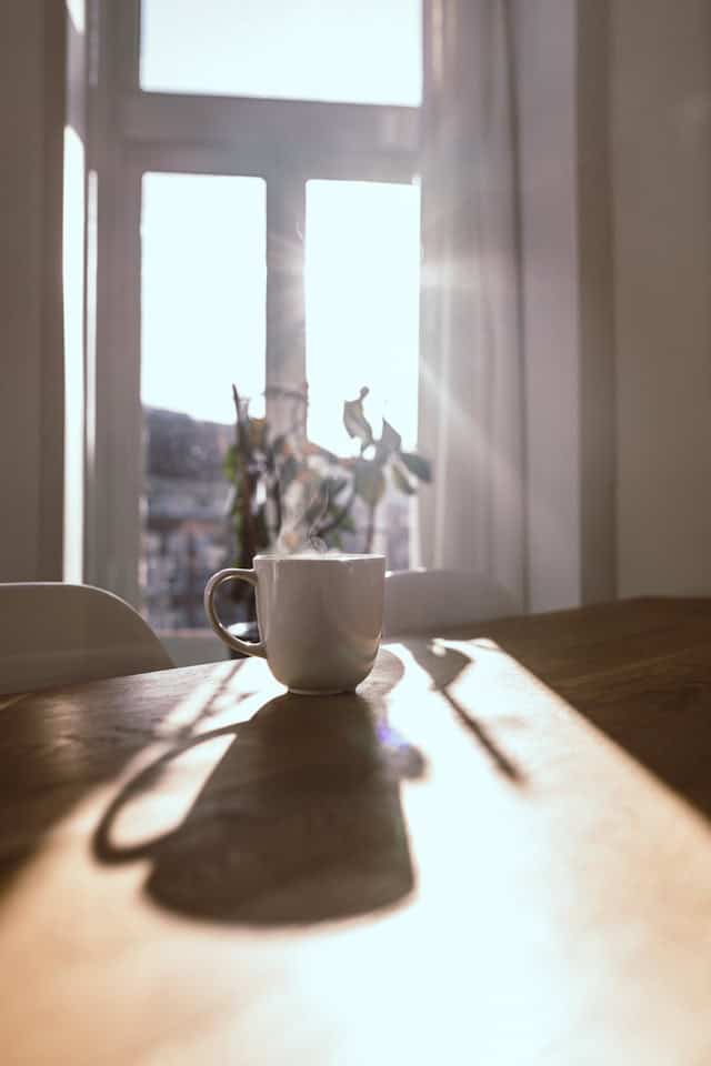 Warm mug of coffee by a window, a small daily ritual that signals safety to the body